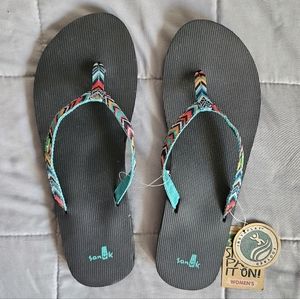 Sanuk Women's Colorful Geometric Tribal Print Flip Flop Sandal Thongs Size 10
